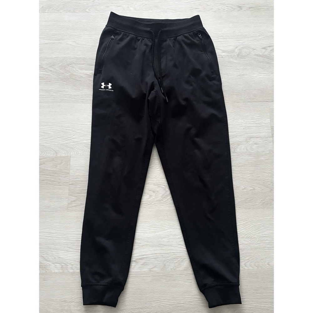 Under Armour Men's Black Jogger Pants Small Loose Fit Tapered Zip Pockets